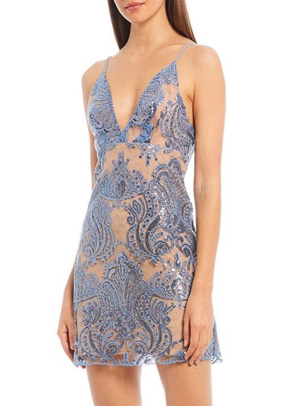 NWT Free People Night Shimmers Blue Sequin Mini Dress Size 12 MSRP $110